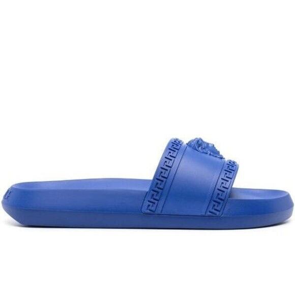 NIB Versace Gomma Pool Slide Sandals Size 45 US 12 Royal Blue Medusa $425 - Picture 3 of 10